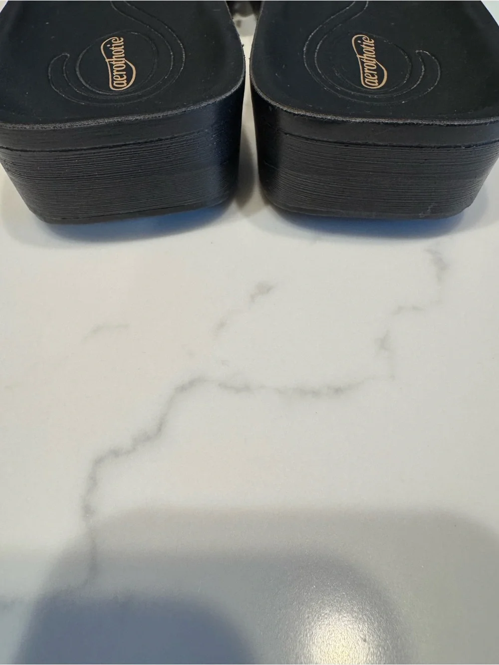Aerothotic Tan Slide Sandals with Gold Emblem NWOT